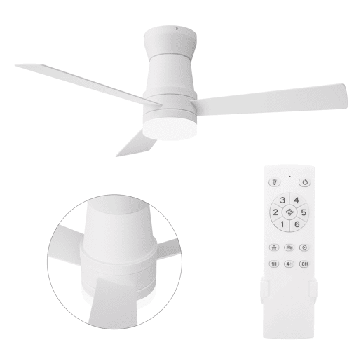 Ventoinha de teto com luz branca 42 polegadas, 3 pás, motor DC silencioso, montagem baixa com comando à distância Ventoinha de teto com luz branca 42 polegadas, 3 pás, motor DC silencioso, montagem baixa com comando à distância