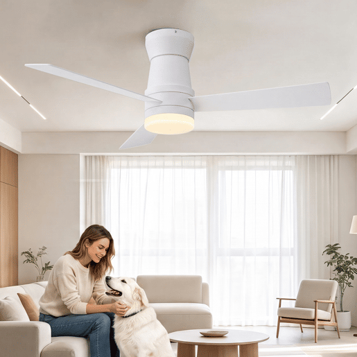 Ventoinha de teto com luz branca 42 polegadas, 3 pás, motor DC silencioso, montagem baixa com comando à distância Ventoinha de teto com luz branca 42 polegadas, 3 pás, motor DC silencioso, montagem baixa com comando à distância