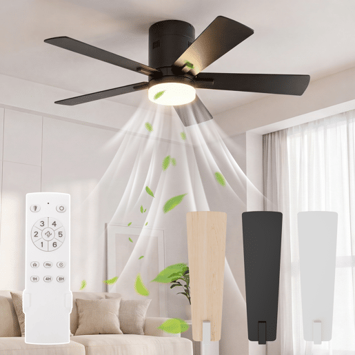 Ventoinha de teto com luz totalmente preta 42 polegadas, 5 pás, motor DC silencioso, montagem baixa com comando à distância Ventoinha de teto com luz totalmente preta 42 polegadas, 5 pás, motor DC silencioso, montagem baixa com comando à distância