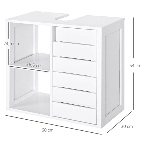 Móvel de banheiro compacto para parede com 2 prateleiras abertas e área fechada, 60x30x54 cm, branco