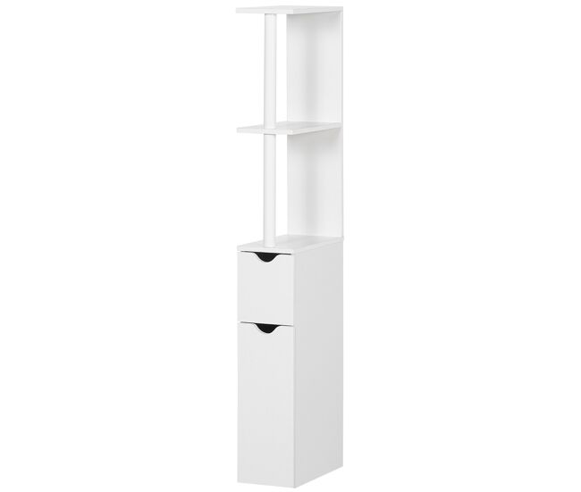 Mueble de baño con puertas y estantes abiertos armario de baño estilo moderno 15,2x29,8x118 cm blanco
