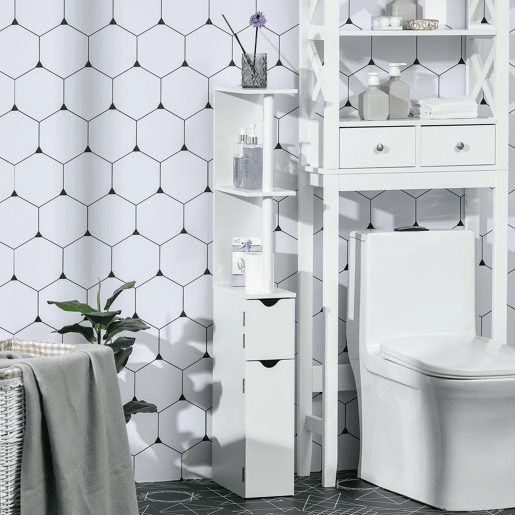 Armário de banheiro com portas e prateleiras abertas, estilo moderno, 15,2 x 29,8 x 118 cm, branco Armário de banheiro com portas e prateleiras abertas, estilo moderno, 15,2 x 29,8 x 118 cm, branco