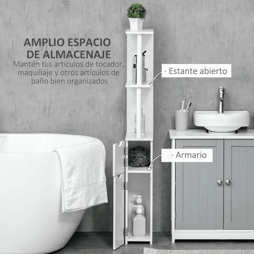 Armário de banheiro com portas e prateleiras abertas, estilo moderno, 15,2 x 29,8 x 118 cm, branco Armário de banheiro com portas e prateleiras abertas, estilo moderno, 15,2 x 29,8 x 118 cm, branco