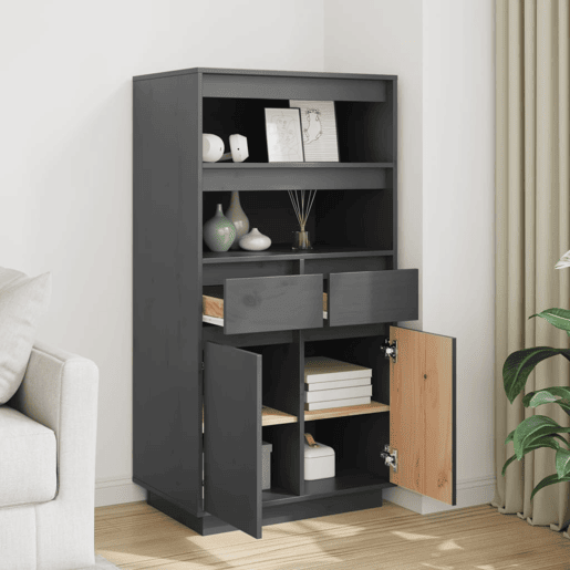 Armário alto - Bufete - Móvel de apoio 60x40x116,5 cm pinho maciço cinzento pt548 Armário alto - Bufete - Móvel de apoio 60x40x116,5 cm pinho maciço cinzento pt548