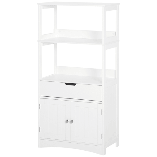 Armário de banheiro com 3 prateleiras, gaveta e 2 portas, móvel de chão moderno para cozinha, quarto e sala de estar, 60x33x122,5 cm, branco Armário de banheiro com 3 prateleiras, gaveta e 2 portas, móvel de chão moderno para cozinha, quarto e sala de estar, 60x33x122,5 cm, branco