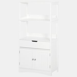 Armário de banheiro com 3 prateleiras, gaveta e 2 portas, móvel de chão moderno para cozinha, quarto e sala de estar, 60x33x122,5 cm, branco