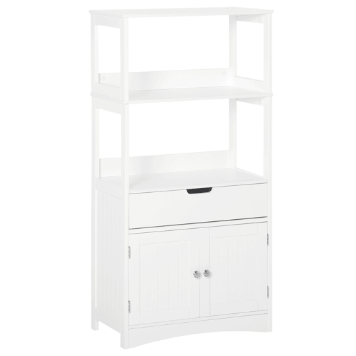 Armário de banheiro com 3 prateleiras, gaveta e 2 portas, móvel de chão moderno para cozinha, quarto e sala de estar, 60x33x122,5 cm, branco Armário de banheiro com 3 prateleiras, gaveta e 2 portas, móvel de chão moderno para cozinha, quarto e sala de estar, 60x33x122,5 cm, branco