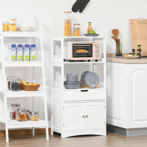 Armário de banheiro com 3 prateleiras, gaveta e 2 portas, móvel de chão moderno para cozinha, quarto e sala de estar, 60x33x122,5 cm, branco Armário de banheiro com 3 prateleiras, gaveta e 2 portas, móvel de chão moderno para cozinha, quarto e sala de estar, 60x33x122,5 cm, branco