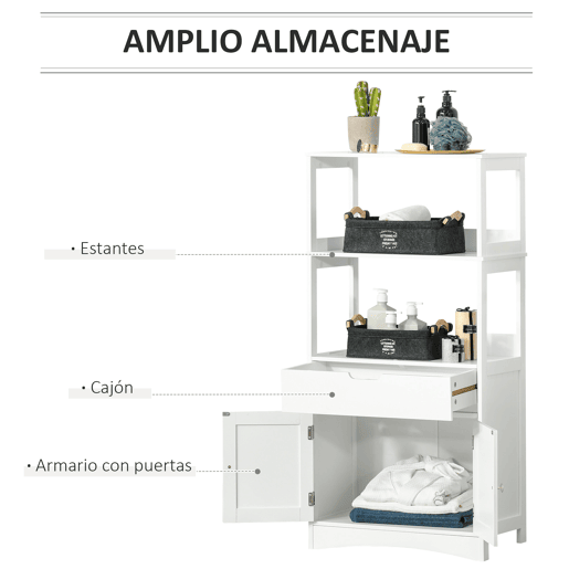 Armário de banheiro com 3 prateleiras, gaveta e 2 portas, móvel de chão moderno para cozinha, quarto e sala de estar, 60x33x122,5 cm, branco Armário de banheiro com 3 prateleiras, gaveta e 2 portas, móvel de chão moderno para cozinha, quarto e sala de estar, 60x33x122,5 cm, branco