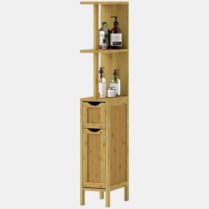 Armário de banheiro com portas e prateleiras abertas, guarda-roupa moderno para banheiro 18x30x120 cm Natural