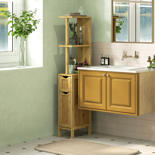 Armário de banheiro com portas e prateleiras abertas, guarda-roupa moderno para banheiro 18x30x120 cm Natural Armário de banheiro com portas e prateleiras abertas, guarda-roupa moderno para banheiro 18x30x120 cm Natural