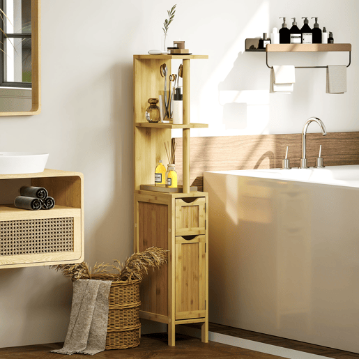 Armário de banheiro com portas e prateleiras abertas, guarda-roupa moderno para banheiro 18x30x120 cm Natural Armário de banheiro com portas e prateleiras abertas, guarda-roupa moderno para banheiro 18x30x120 cm Natural
