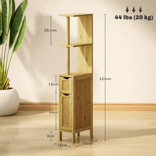 Armário de banheiro com portas e prateleiras abertas, guarda-roupa moderno para banheiro 18x30x120 cm Natural Armário de banheiro com portas e prateleiras abertas, guarda-roupa moderno para banheiro 18x30x120 cm Natural