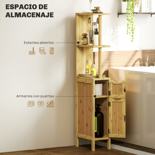 Armário de banheiro com portas e prateleiras abertas, guarda-roupa moderno para banheiro 18x30x120 cm Natural Armário de banheiro com portas e prateleiras abertas, guarda-roupa moderno para banheiro 18x30x120 cm Natural