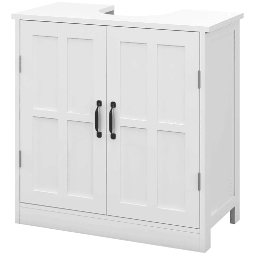 Armário para banheiro sob a pia com porta dupla e prateleira ajustável, capacidade de carga de 20 kg, 60x30x60 cm, branco Armário para banheiro sob a pia com porta dupla e prateleira ajustável, capacidade de carga de 20 kg, 60x30x60 cm, branco