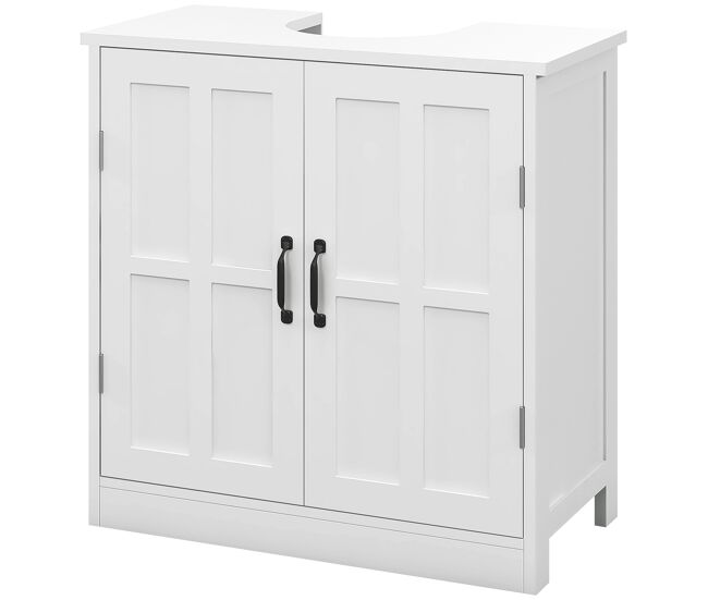Armario de baño bajo lavabo con puerta doble y estante ajustable carga 20 kg 60x30x60 cm blanco