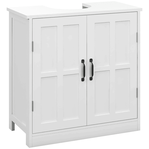 Armário para banheiro sob a pia com porta dupla e prateleira ajustável, capacidade de carga de 20 kg, 60x30x60 cm, branco Armário para banheiro sob a pia com porta dupla e prateleira ajustável, capacidade de carga de 20 kg, 60x30x60 cm, branco
