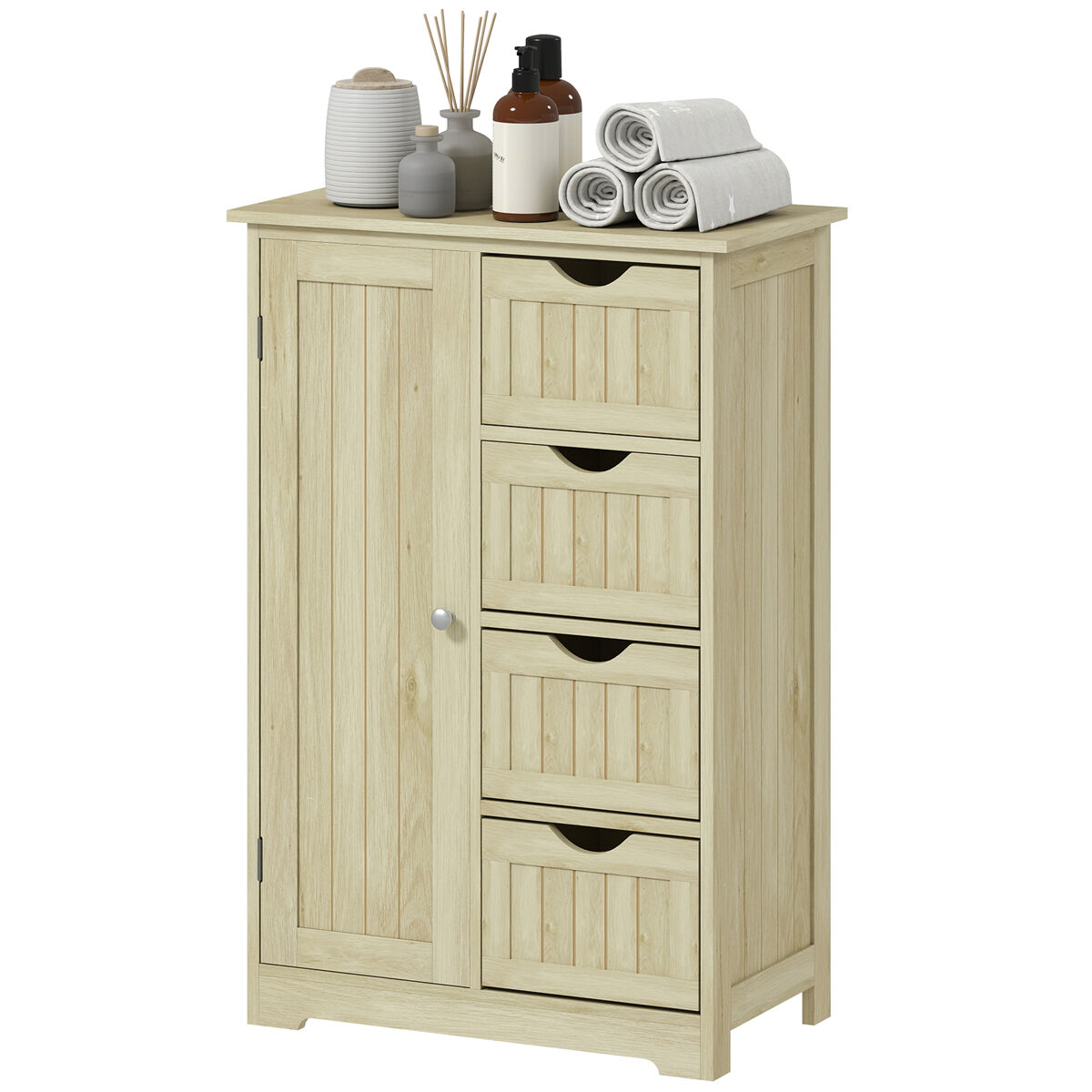 Armario de baño columna de baño estrecha con 4 cajones y estante ajustable estilo moderno 56x30x83 cm madera natural
