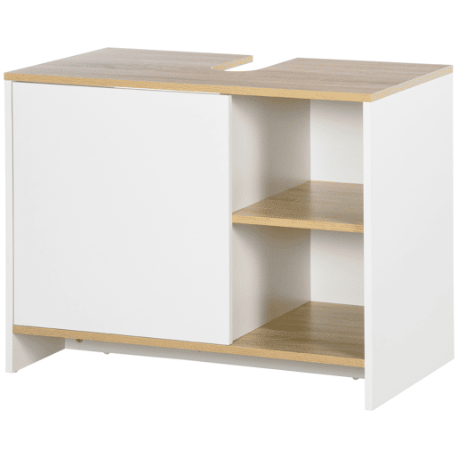 Armário para pia, móvel de banheiro moderno com compartimentos e porta, 77x45x60 cm, branco e natural