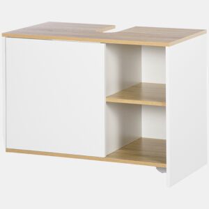 Armário para pia, móvel de banheiro moderno com compartimentos e porta, 77x45x60 cm, branco e natural