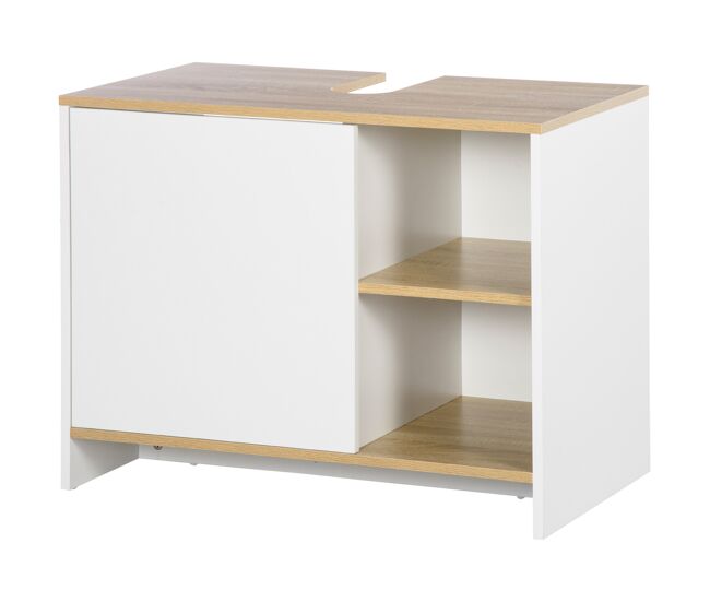 Mueble bajo lavabo mueble de lavabo moderno mueble de baño con compartimentos y puerta 77x45x60 cm blanco y natural
