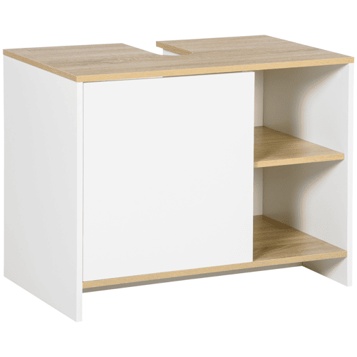 Armário para pia, móvel de banheiro moderno com compartimentos e porta, 77x45x60 cm, branco e natural