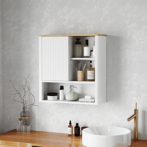 Armário de banheiro suspenso com porta derer, 5 compartimentos e prateleiras ajustáveis, 60x20x62 cm, branco