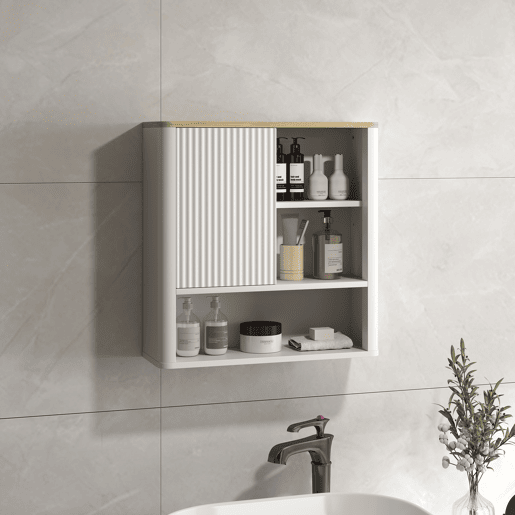 Armário de banheiro suspenso com porta derer, 5 compartimentos e prateleiras ajustáveis, 60x20x62 cm, branco