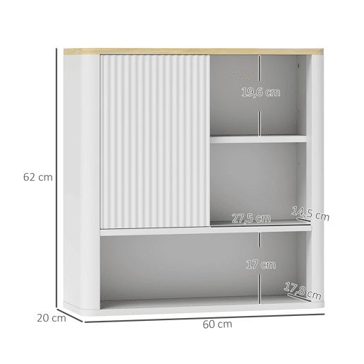 Armário de banheiro suspenso com porta derer, 5 compartimentos e prateleiras ajustáveis, 60x20x62 cm, branco