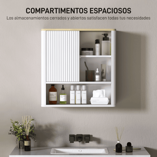 Armário de banheiro suspenso com porta derer, 5 compartimentos e prateleiras ajustáveis, 60x20x62 cm, branco