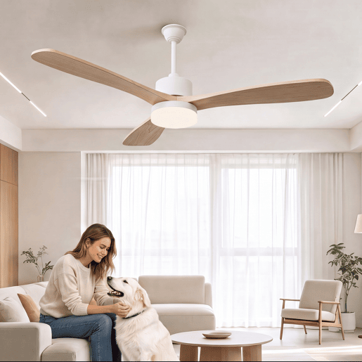 Ventoinha de teto com luz 42 polegadas 3 pás madeira maciça, duas hastes, motor DC silencioso com comando à distância Ventoinha de teto com luz 42 polegadas 3 pás madeira maciça, duas hastes, motor DC silencioso com comando à distância
