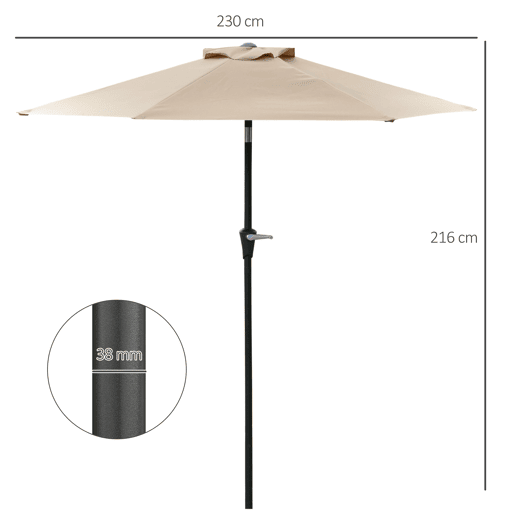 Guarda-sol de jardim Ø230x216 cm com inclinação, abertura manual e impermeável, ideal para pátio e piscina, cor cáqui. Guarda-sol de jardim Ø230x216 cm com inclinação, abertura manual e impermeável, ideal para pátio e piscina, cor cáqui.