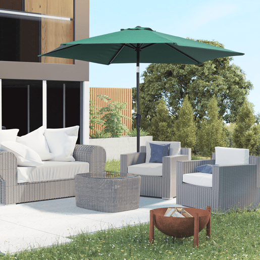 Guarda-sol de jardim em alumínio Ø260x235 cm, reclinável, com manivela e 6 varetas de metal, ideal para terraços e varandas. Cor verde. Guarda-sol de jardim em alumínio Ø260x235 cm, reclinável, com manivela e 6 varetas de metal, ideal para terraços e varandas. Cor verde.