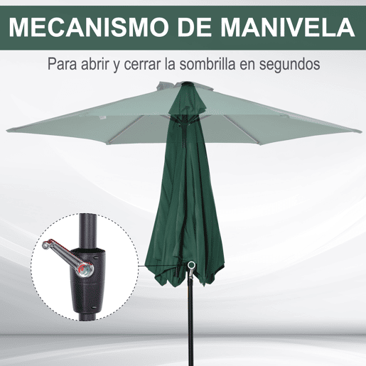 Guarda-sol de jardim em alumínio Ø260x235 cm, reclinável, com manivela e 6 varetas de metal, ideal para terraços e varandas. Cor verde. Guarda-sol de jardim em alumínio Ø260x235 cm, reclinável, com manivela e 6 varetas de metal, ideal para terraços e varandas. Cor verde.