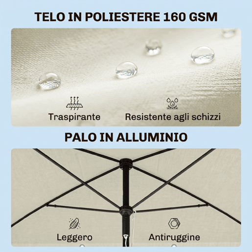 Guarda-sol retangular de alumínio para terraço, 2x1,3x2,5 m, com função de inclinação, bege. Guarda-sol retangular de alumínio para terraço, 2x1,3x2,5 m, com função de inclinação, bege.