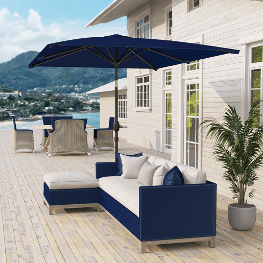 Guarda-sol retangular de alumínio para jardim, 202x293x255 cm, inclinável, com manivela e mastro removível, azul marinho. Guarda-sol retangular de alumínio para jardim, 202x293x255 cm, inclinável, com manivela e mastro removível, azul marinho.