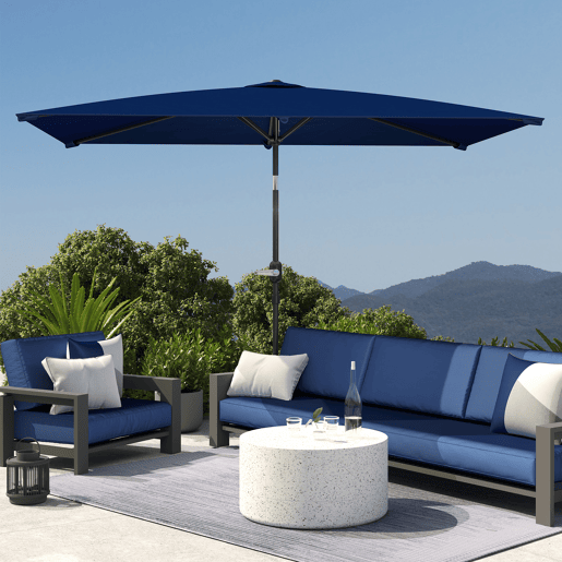 Guarda-sol retangular de alumínio para jardim, 202x293x255 cm, inclinável, com manivela e mastro removível, azul marinho. Guarda-sol retangular de alumínio para jardim, 202x293x255 cm, inclinável, com manivela e mastro removível, azul marinho.