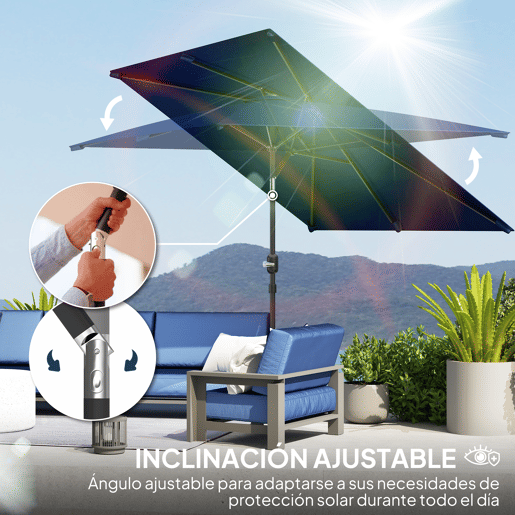 Guarda-sol retangular de alumínio para jardim, 202x293x255 cm, inclinável, com manivela e mastro removível, azul marinho. Guarda-sol retangular de alumínio para jardim, 202x293x255 cm, inclinável, com manivela e mastro removível, azul marinho.
