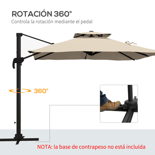 Guarda-sol de jardim 300x300 cm em alumínio com manivela, mastro giratório 360° e cobertura dupla inclinável, cor cáqui. Guarda-sol de jardim 300x300 cm em alumínio com manivela, mastro giratório 360° e cobertura dupla inclinável, cor cáqui.