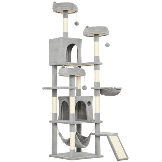 PawHut Árvore Arranhadora para Gatos 192 cm com 3 Camas, 2 Casinhas e 2 Redes, Cinzento-claro PawHut Árvore Arranhadora para Gatos 192 cm com 3 Camas, 2 Casinhas e 2 Redes, Cinzento-claro