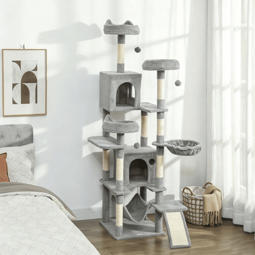 PawHut Árvore Arranhadora para Gatos 192 cm com 3 Camas, 2 Casinhas e 2 Redes, Cinzento-claro PawHut Árvore Arranhadora para Gatos 192 cm com 3 Camas, 2 Casinhas e 2 Redes, Cinzento-claro