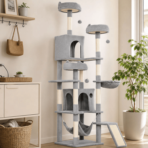 PawHut Árvore Arranhadora para Gatos 192 cm com 3 Camas, 2 Casinhas e 2 Redes, Cinzento-claro PawHut Árvore Arranhadora para Gatos 192 cm com 3 Camas, 2 Casinhas e 2 Redes, Cinzento-claro