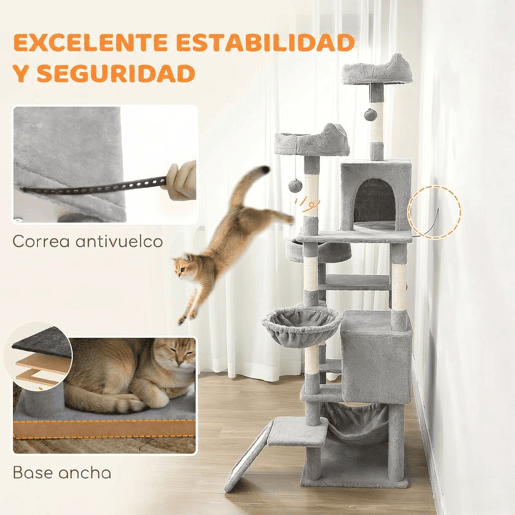 PawHut Árvore Arranhadora para Gatos 192 cm com 3 Camas, 2 Casinhas e 2 Redes, Cinzento-claro PawHut Árvore Arranhadora para Gatos 192 cm com 3 Camas, 2 Casinhas e 2 Redes, Cinzento-claro