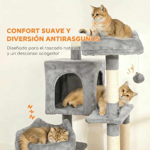 PawHut Árvore Arranhadora para Gatos 192 cm com 3 Camas, 2 Casinhas e 2 Redes, Cinzento-claro PawHut Árvore Arranhadora para Gatos 192 cm com 3 Camas, 2 Casinhas e 2 Redes, Cinzento-claro