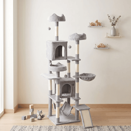 PawHut Árvore Arranhadora para Gatos 192 cm com 3 Camas, 2 Casinhas e 2 Redes, Cinzento-claro PawHut Árvore Arranhadora para Gatos 192 cm com 3 Camas, 2 Casinhas e 2 Redes, Cinzento-claro