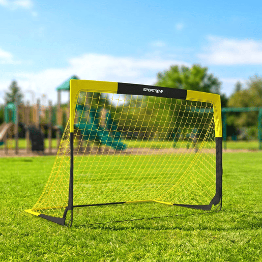 SPORTNOW Baliza de Futebol Pop-Up Dobrável para Jardim com Rede, Saco de Transporte, 4 Estacas em U e Varetas de Fibra de Vidro, para Interior e Exterior, 150x110x110 cm, Amarelo