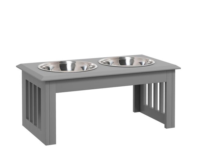 Pawhut comedero elevado para perros con soporte y 2 cuencos extraíbles de acero inoxidable alimentador para mascotas alimento y agua 58,4x30,5x25,4 cm gris