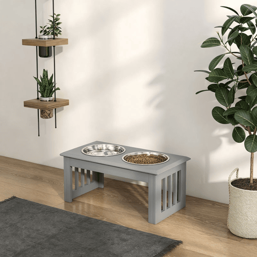 PawHut Comedouro Elevado para Cães com Suporte e 2 Tigelas Removíveis em Aço Inoxidável, para Comida e Água, 58,4x30,5x25,4 cm, Cinzento PawHut Comedouro Elevado para Cães com Suporte e 2 Tigelas Removíveis em Aço Inoxidável, para Comida e Água, 58,4x30,5x25,4 cm, Cinzento