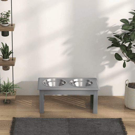 PawHut Comedouro Elevado para Cães com Suporte e 2 Tigelas Removíveis em Aço Inoxidável, para Comida e Água, 58,4x30,5x25,4 cm, Cinzento PawHut Comedouro Elevado para Cães com Suporte e 2 Tigelas Removíveis em Aço Inoxidável, para Comida e Água, 58,4x30,5x25,4 cm, Cinzento