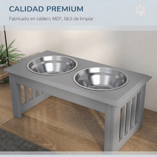 PawHut Comedouro Elevado para Cães com Suporte e 2 Tigelas Removíveis em Aço Inoxidável, para Comida e Água, 58,4x30,5x25,4 cm, Cinzento PawHut Comedouro Elevado para Cães com Suporte e 2 Tigelas Removíveis em Aço Inoxidável, para Comida e Água, 58,4x30,5x25,4 cm, Cinzento